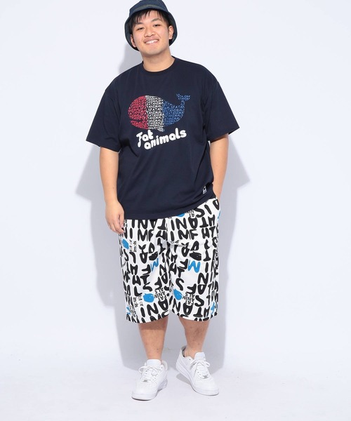 B&T CLUB（ビーティークラブ）の「ショートパンツ ハーフパンツ 短パン メンズ 大きいサイズ FAT ANIMALS クジラ総柄 ショーツ ワイド 楽 B＆T CLUB ビーアンドティークラブ（スウェットパンツ・メンズ・ブラック/ホワイト・X2(4L～5L)/X1(3L～4L)/X3(6L～7L)）」の16枚目の写真