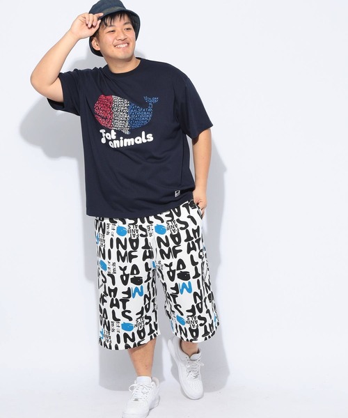 B&T CLUB（ビーティークラブ）の「ショートパンツ ハーフパンツ 短パン メンズ 大きいサイズ FAT ANIMALS クジラ総柄 ショーツ ワイド 楽 B＆T CLUB ビーアンドティークラブ（スウェットパンツ・メンズ・ブラック/ホワイト・X2(4L～5L)/X1(3L～4L)/X3(6L～7L)）」の20枚目の写真
