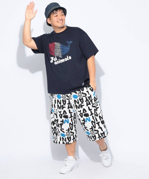 B&T CLUB（ビーティークラブ）の「ショートパンツ ハーフパンツ 短パン メンズ 大きいサイズ FAT ANIMALS クジラ総柄 ショーツ ワイド 楽 B＆T CLUB ビーアンドティークラブ（スウェットパンツ・メンズ・ブラック/ホワイト・X2(4L～5L)/X1(3L～4L)/X3(6L～7L)）」の22枚目の写真