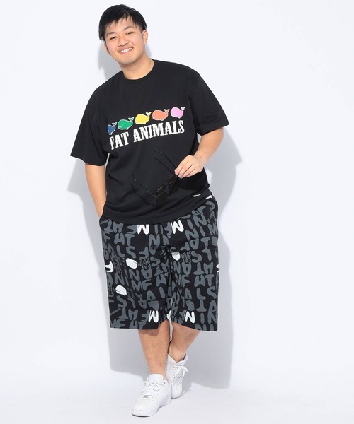 B&T CLUB（ビーティークラブ）の「ショートパンツ ハーフパンツ 短パン メンズ 大きいサイズ FAT ANIMALS クジラ総柄 ショーツ ワイド 楽 B＆T CLUB ビーアンドティークラブ（スウェットパンツ・メンズ・ブラック/ホワイト・X2(4L～5L)/X1(3L～4L)/X3(6L～7L)）」の3枚目の写真