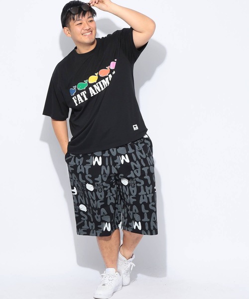 B&T CLUB（ビーティークラブ）の「ショートパンツ ハーフパンツ 短パン メンズ 大きいサイズ FAT ANIMALS クジラ総柄 ショーツ ワイド 楽 B＆T CLUB ビーアンドティークラブ（スウェットパンツ・メンズ・ブラック/ホワイト・X2(4L～5L)/X1(3L～4L)/X3(6L～7L)）」の4枚目の写真