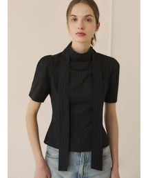 LETQSTUDIO（レチケットスタジオ）の「シャドーストライプタイブラウス、ブラック（シャツ/ブラウス）」