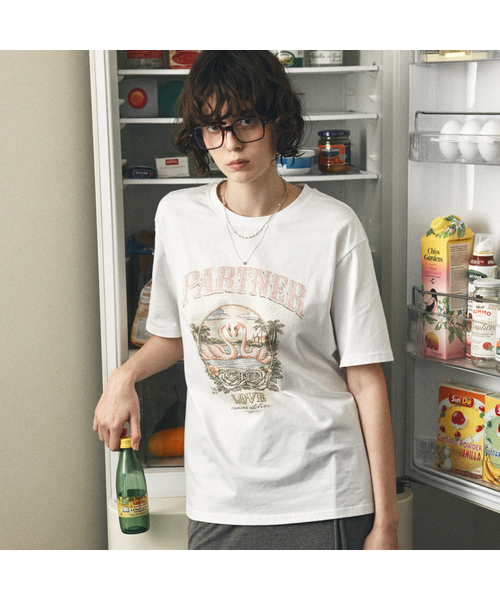 VANONE ATELIER(バノンアトリエ)の「A3576 フラミンゴTシャツ_ホワイト(Tシャツ/カットソー・レディース・ホワイト・FREE)」の1枚目の写真