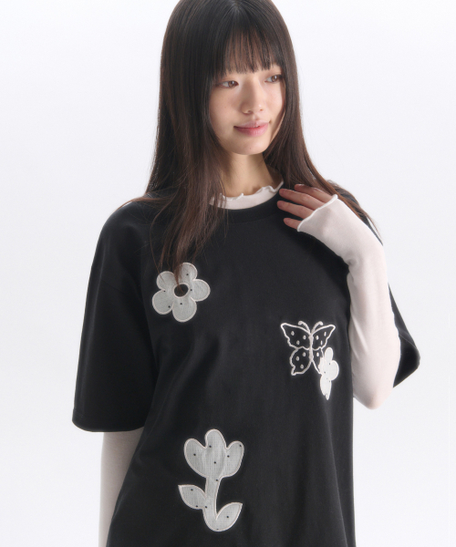 ambler(エムブラー)の「シースルーフラワー刺繍半袖Tシャツ AS1305 (ブラック)(Tシャツ/カットソー・レディース・その他・SMALL/MEDIUM/FREE)」の8枚目の写真