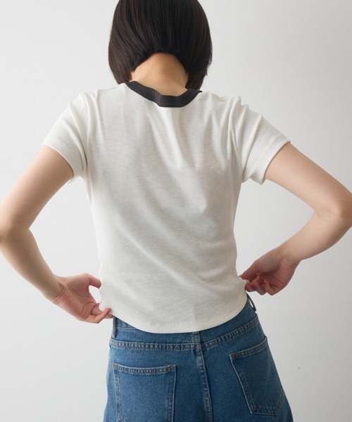 full/fill.(フルフィル)の「bicolor rib short T / バイカラーリブショートT(Tシャツ/カットソー・レディース・ブラウン/ホワイト/グレー・FREE)」の5枚目の写真