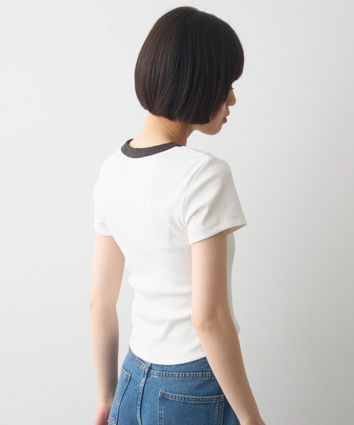 full/fill.(フルフィル)の「bicolor rib short T / バイカラーリブショートT(Tシャツ/カットソー・レディース・ブラウン/ホワイト/グレー・FREE)」の6枚目の写真