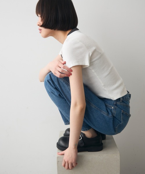 full/fill.(フルフィル)の「bicolor rib short T / バイカラーリブショートT(Tシャツ/カットソー・レディース・ブラウン/ホワイト/グレー・FREE)」の8枚目の写真