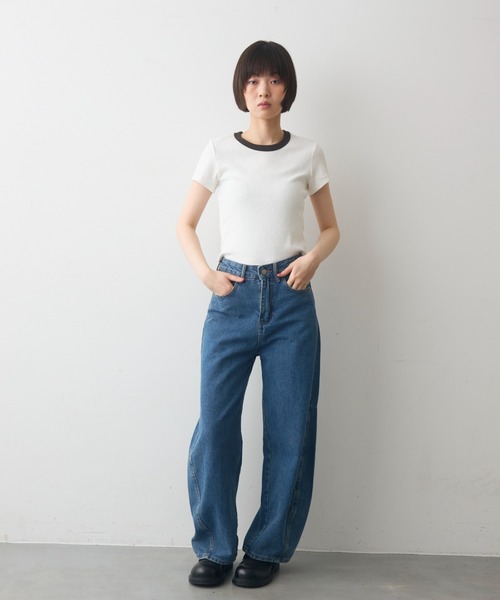 full/fill.(フルフィル)の「bicolor rib short T / バイカラーリブショートT(Tシャツ/カットソー・レディース・ブラウン/ホワイト/グレー・FREE)」の12枚目の写真