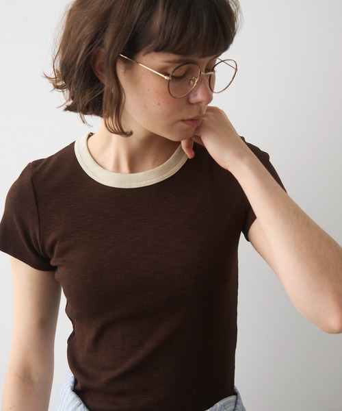 full/fill.(フルフィル)の「bicolor rib short T / バイカラーリブショートT(Tシャツ/カットソー・レディース・ブラウン/ホワイト/グレー・FREE)」の17枚目の写真