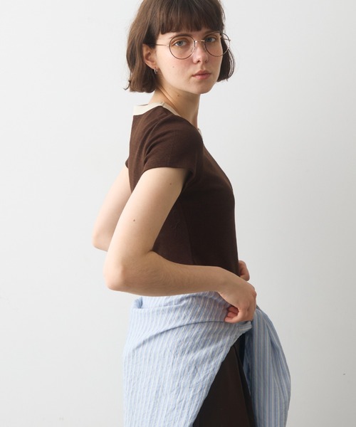 full/fill.(フルフィル)の「bicolor rib short T / バイカラーリブショートT(Tシャツ/カットソー・レディース・ブラウン/ホワイト/グレー・FREE)」の20枚目の写真