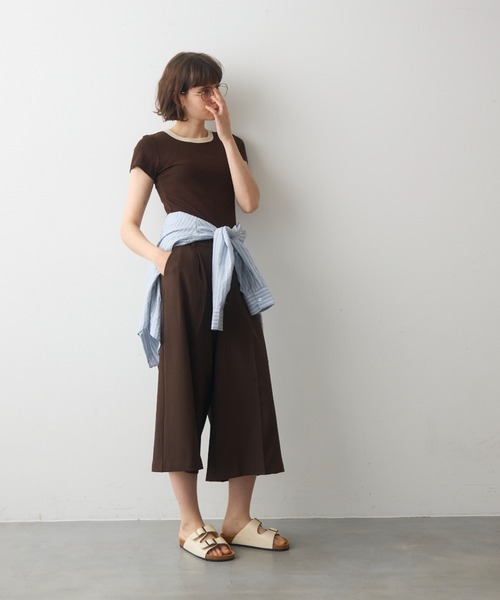 full/fill.(フルフィル)の「bicolor rib short T / バイカラーリブショートT(Tシャツ/カットソー・レディース・ブラウン/ホワイト/グレー・FREE)」の22枚目の写真