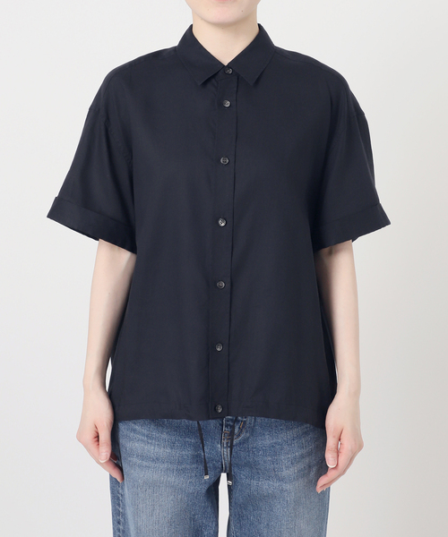 Spick & Span(スピックアンドスパン)の「リネンブレンドハーフスリーブヘムギャザーシャツ(シャツ/ブラウス・レディース・イエロー/ネイビー/マルチ・FREE)」の6枚目の写真