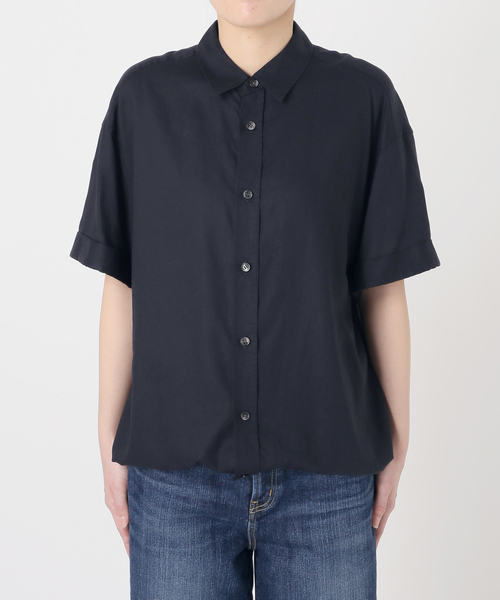 Spick & Span(スピックアンドスパン)の「リネンブレンドハーフスリーブヘムギャザーシャツ(シャツ/ブラウス・レディース・イエロー/ネイビー/マルチ・FREE)」の12枚目の写真