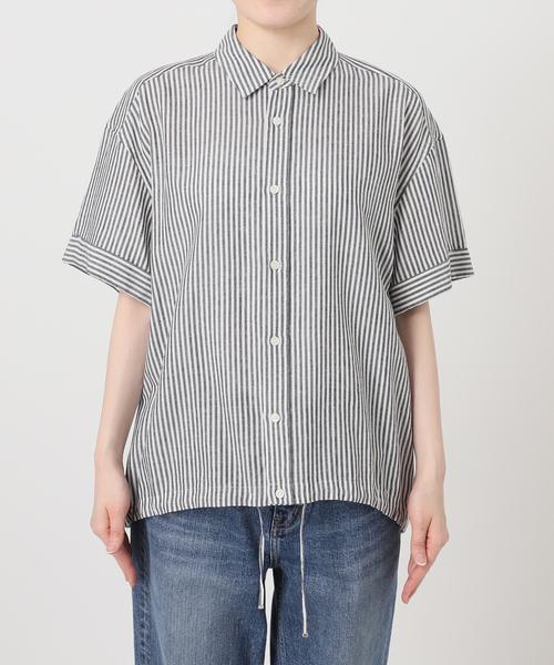 Spick & Span(スピックアンドスパン)の「リネンブレンドハーフスリーブヘムギャザーシャツ(シャツ/ブラウス・レディース・イエロー/ネイビー/マルチ・FREE)」の18枚目の写真