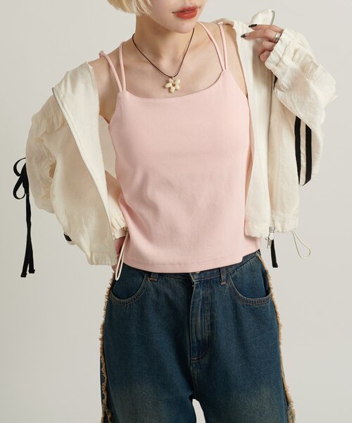 w closet(ダブルクローゼット)の「カップ付キャミ(キャミソール・レディース・オフホワイト/ブラック/ピンク・FREE)」の3枚目の写真