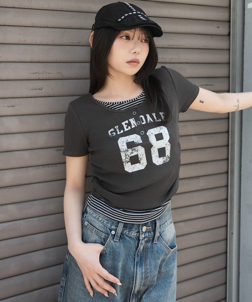 WEGO（ウィゴー）の「WEGO/【26春夏新作】レイヤードグラフィックT（Tシャツ/カットソー・レディース・杢グレー/ホワイト/その他3/その他1/ホワイト系その他/その他2/その他4/その他5・FREE）」の6枚目の写真
