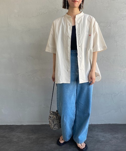 DANTON（ダントン）の「[DANTON/ダントン] コットンリネン ショートスリーブバンドカラーシャツ(無地)（シャツ/ブラウス・レディース・アイボリー/チャコールグレー/ブルー・42/40/38）」の5枚目の写真