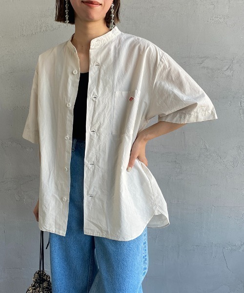 DANTON（ダントン）の「[DANTON/ダントン] コットンリネン ショートスリーブバンドカラーシャツ(無地)（シャツ/ブラウス・レディース・アイボリー/チャコールグレー/ブルー・42/40/38）」の14枚目の写真