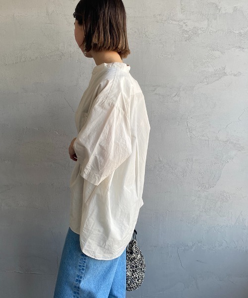 DANTON（ダントン）の「[DANTON/ダントン] コットンリネン ショートスリーブバンドカラーシャツ(無地)（シャツ/ブラウス・レディース・アイボリー/チャコールグレー/ブルー・42/40/38）」の15枚目の写真