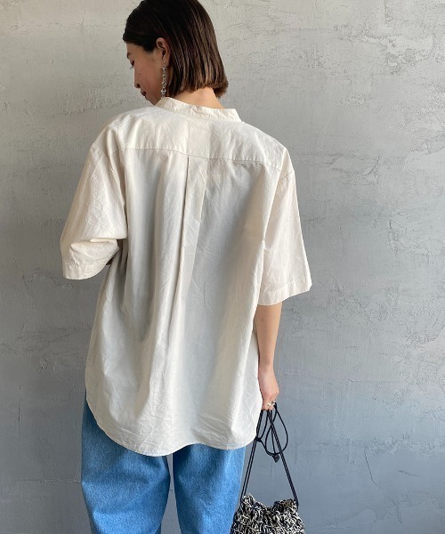 DANTON（ダントン）の「[DANTON/ダントン] コットンリネン ショートスリーブバンドカラーシャツ(無地)（シャツ/ブラウス・レディース・アイボリー/チャコールグレー/ブルー・42/40/38）」の16枚目の写真