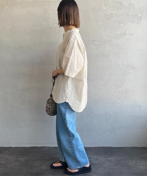 DANTON（ダントン）の「[DANTON/ダントン] コットンリネン ショートスリーブバンドカラーシャツ(無地)（シャツ/ブラウス・レディース・アイボリー/チャコールグレー/ブルー・42/40/38）」の18枚目の写真