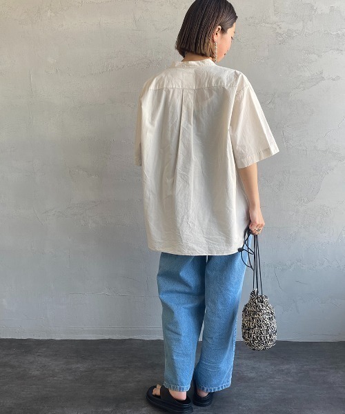DANTON（ダントン）の「[DANTON/ダントン] コットンリネン ショートスリーブバンドカラーシャツ(無地)（シャツ/ブラウス・レディース・アイボリー/チャコールグレー/ブルー・42/40/38）」の19枚目の写真