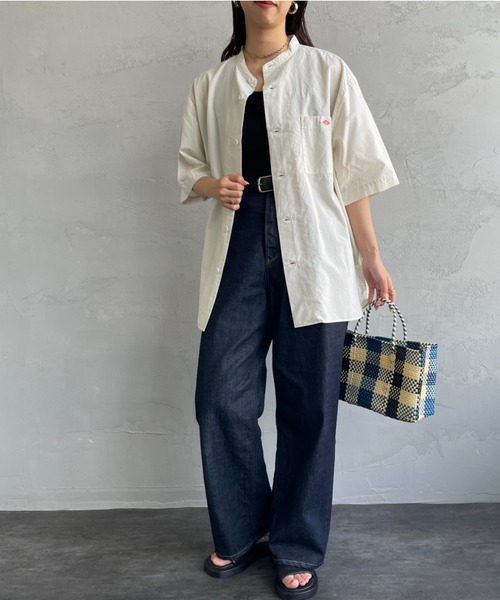 DANTON（ダントン）の「[DANTON/ダントン] コットンリネン ショートスリーブバンドカラーシャツ(無地)（シャツ/ブラウス・レディース・アイボリー/チャコールグレー/ブルー・42/40/38）」の4枚目の写真
