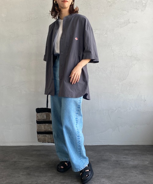DANTON（ダントン）の「[DANTON/ダントン] コットンリネン ショートスリーブバンドカラーシャツ(無地)（シャツ/ブラウス・レディース・アイボリー/チャコールグレー/ブルー・42/40/38）」の8枚目の写真