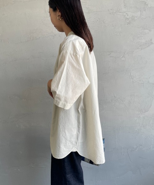 DANTON（ダントン）の「[DANTON/ダントン] コットンリネン ショートスリーブバンドカラーシャツ(無地)（シャツ/ブラウス・レディース・アイボリー/チャコールグレー/ブルー・42/40/38）」の21枚目の写真