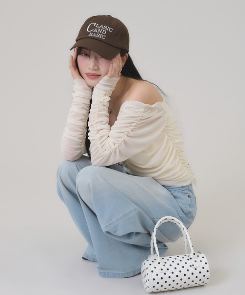 apres jour mignon(アプレジュールミニョン)の「2WAYシャーリングトップス(Tシャツ/カットソー・レディース・ライトグレー/アイボリー/ブラック・フリー/LARGE)」の4枚目の写真