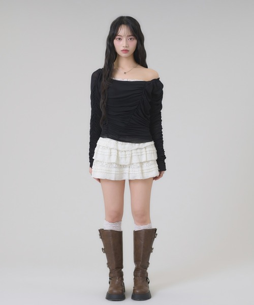 apres jour mignon(アプレジュールミニョン)の「2WAYシャーリングトップス(Tシャツ/カットソー・レディース・ライトグレー/アイボリー/ブラック・フリー/LARGE)」の6枚目の写真