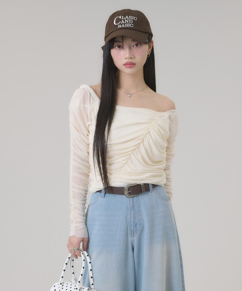 apres jour mignon(アプレジュールミニョン)の「2WAYシャーリングトップス(Tシャツ/カットソー・レディース・ライトグレー/アイボリー/ブラック・フリー/LARGE)」の12枚目の写真