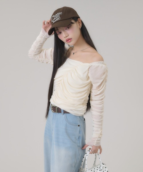 apres jour mignon(アプレジュールミニョン)の「2WAYシャーリングトップス(Tシャツ/カットソー・レディース・ライトグレー/アイボリー/ブラック・フリー/LARGE)」の13枚目の写真