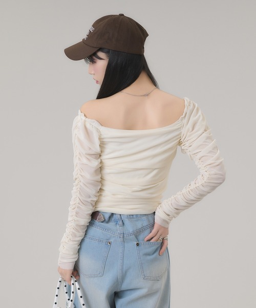 apres jour mignon(アプレジュールミニョン)の「2WAYシャーリングトップス(Tシャツ/カットソー・レディース・ライトグレー/アイボリー/ブラック・フリー/LARGE)」の14枚目の写真