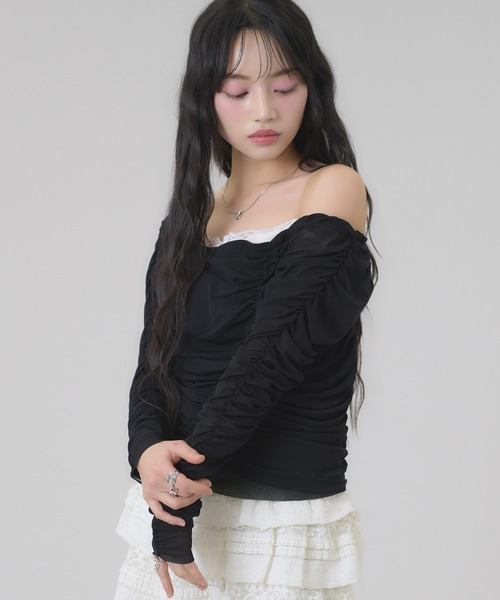 apres jour mignon(アプレジュールミニョン)の「2WAYシャーリングトップス(Tシャツ/カットソー・レディース・ライトグレー/アイボリー/ブラック・フリー/LARGE)」の19枚目の写真