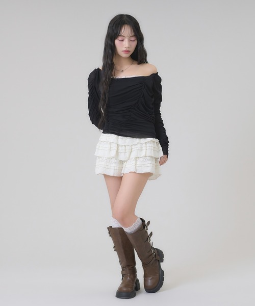 apres jour mignon(アプレジュールミニョン)の「2WAYシャーリングトップス(Tシャツ/カットソー・レディース・ライトグレー/アイボリー/ブラック・フリー/LARGE)」の21枚目の写真