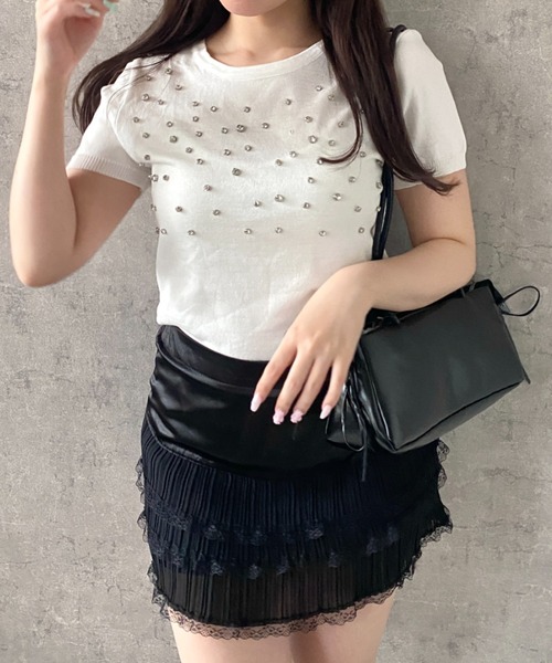 Mejoul（メジュール）の「【2026春夏新作】キラキラビジュークロップドＴシャツ（Tシャツ/カットソー・レディース・ホワイト/ブラック/グレー・F）」の21枚目の写真