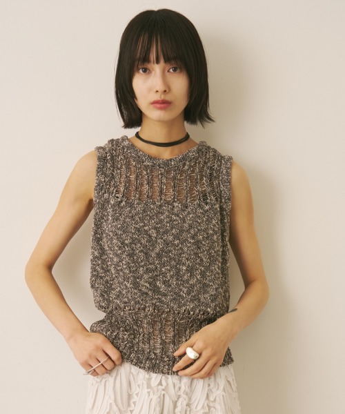 AIC.(エーアイシー)の「透かし編みミックスニットトップス(その他トップス・レディース・ブルー/チャコールグレー/ベージュ・FREE)」の5枚目の写真