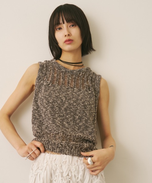 AIC.(エーアイシー)の「透かし編みミックスニットトップス(その他トップス・レディース・ブルー/チャコールグレー/ベージュ・FREE)」の9枚目の写真