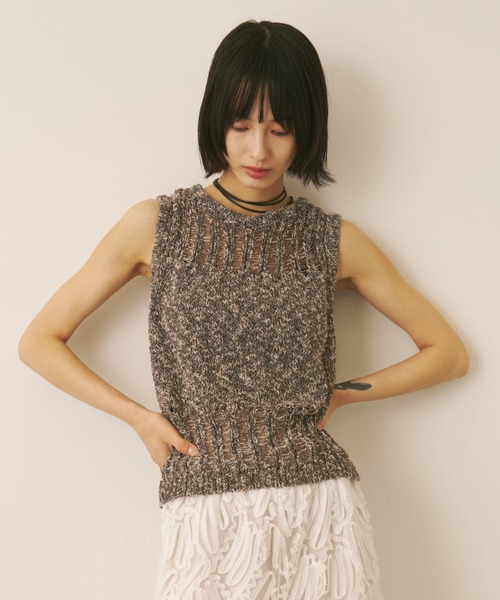 AIC.(エーアイシー)の「透かし編みミックスニットトップス(その他トップス・レディース・ブルー/チャコールグレー/ベージュ・FREE)」の7枚目の写真