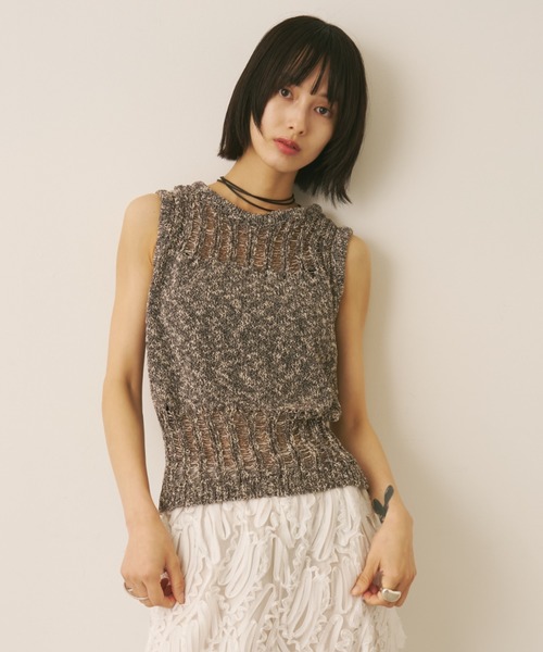 AIC.(エーアイシー)の「透かし編みミックスニットトップス(その他トップス・レディース・ブルー/チャコールグレー/ベージュ・FREE)」の8枚目の写真