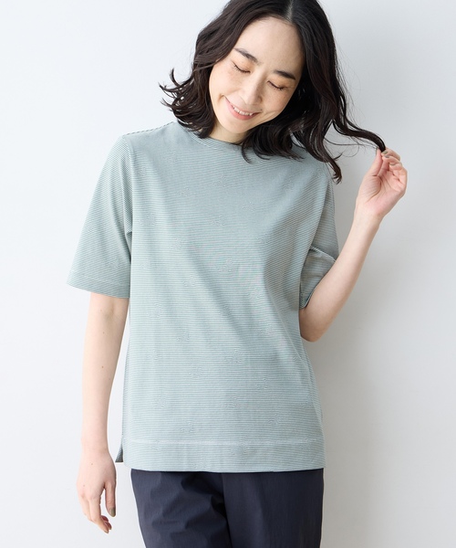 DECOY SINCE 1981（デコイシンスイチキュウハチイチ）の「ミジンボーダー5分袖Tシャツ【オーガニックコットンブレンド・綿100%】（Tシャツ/カットソー・レディース・グリーン/ブルー/ブラック・M/L/LL）」の17枚目の写真