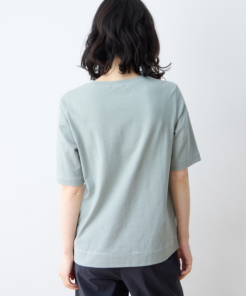 DECOY SINCE 1981（デコイシンスイチキュウハチイチ）の「ミジンボーダー5分袖Tシャツ【オーガニックコットンブレンド・綿100%】（Tシャツ/カットソー・レディース・グリーン/ブルー/ブラック・M/L/LL）」の19枚目の写真