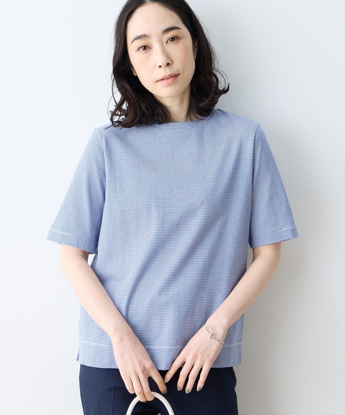 DECOY SINCE 1981（デコイシンスイチキュウハチイチ）の「ミジンボーダー5分袖Tシャツ【オーガニックコットンブレンド・綿100%】（Tシャツ/カットソー・レディース・グリーン/ブルー/ブラック・M/L/LL）」の20枚目の写真