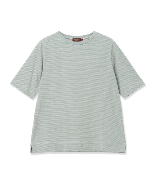 DECOY SINCE 1981（デコイシンスイチキュウハチイチ）の「ミジンボーダー5分袖Tシャツ【オーガニックコットンブレンド・綿100%】（Tシャツ/カットソー・レディース・グリーン/ブルー/ブラック・M/L/LL）」の7枚目の写真
