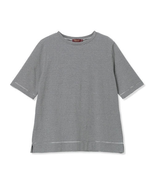 DECOY SINCE 1981（デコイシンスイチキュウハチイチ）の「ミジンボーダー5分袖Tシャツ【オーガニックコットンブレンド・綿100%】（Tシャツ/カットソー・レディース・グリーン/ブルー/ブラック・M/L/LL）」の5枚目の写真