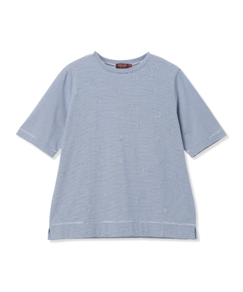 DECOY SINCE 1981（デコイシンスイチキュウハチイチ）の「ミジンボーダー5分袖Tシャツ【オーガニックコットンブレンド・綿100%】（Tシャツ/カットソー・レディース・グリーン/ブルー/ブラック・M/L/LL）」の6枚目の写真
