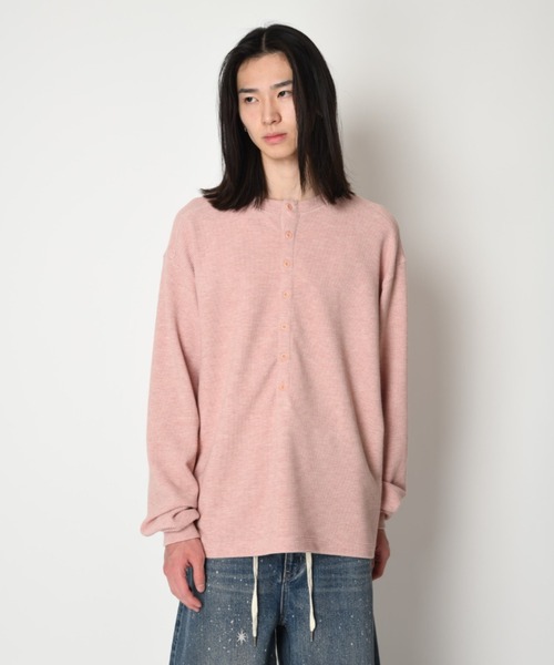 SUPERTHANKS(スーパーサンクス)の「バックプリント ヘンリーネックロングスリーブ Waffle henley neck L/S T-shirt (back print)(Tシャツ/カットソー・メンズ・グレー/ピンク/ベージュ/ブラック・L/S/M)」の14枚目の写真