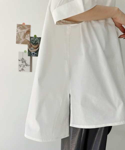 Eclat one(エクラワン)の「【華奢見え/時短】ダブルポケット付バンドカラービッグチュニックシャツ(シャツ/ブラウス・レディース・ホワイト/サックスブルー/ブラック・FREE)」の12枚目の写真