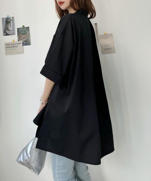 Eclat one(エクラワン)の「【華奢見え/時短】ダブルポケット付バンドカラービッグチュニックシャツ(シャツ/ブラウス・レディース・ホワイト/サックスブルー/ブラック・FREE)」の22枚目の写真